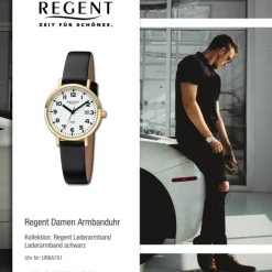 Regent Damen Armbanduhr Analog Lederarmband schwarz URBA791
