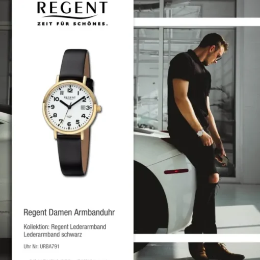 Regent Damen Armbanduhr Analog Lederarmband schwarz URBA791