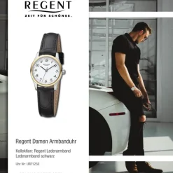 Regent Damen Armbanduhr Analog Lederarmband schwarz URF1250