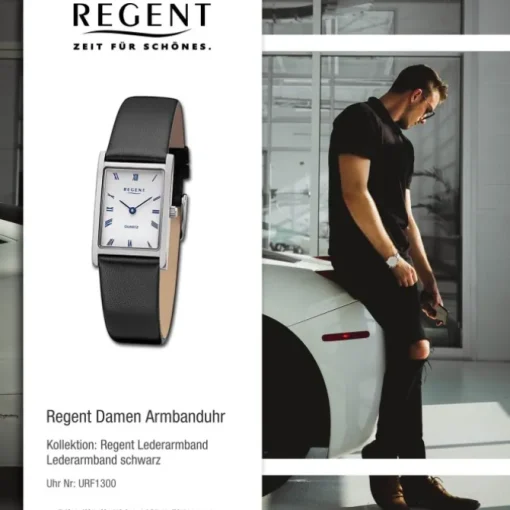 Regent Damen Armbanduhr Analog Lederarmband schwarz URF1300