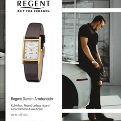 Regent Damen Armbanduhr Analog Lederarmband dunkelbraun URF1302
