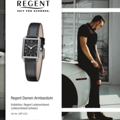 Regent Damen Armbanduhr Analog Lederarmband schwarz URF1316
