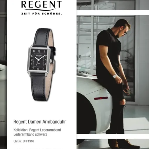 Regent Damen Armbanduhr Analog Lederarmband schwarz URF1316