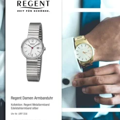 Regent Damen Armbanduhr Analog Edelstahlarmband silber URF1356