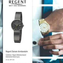 Regent Damen Armbanduhr Analog Edelstahlarmband grau URF1358