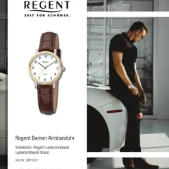 Regent Damen Armbanduhr Analog Lederarmband braun URF1427