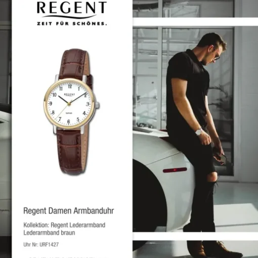Regent Damen Armbanduhr Analog Lederarmband braun URF1427