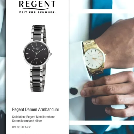 Regent Damen Armbanduhr Analog Keramikarmband silber schwarz URF1462