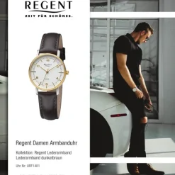 Regent Damen Armbanduhr Analog Lederarmband dunkelbraun URF1481