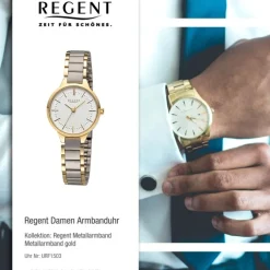 Regent Damen Armbanduhr Analog Metallarmband gold silber URF1503