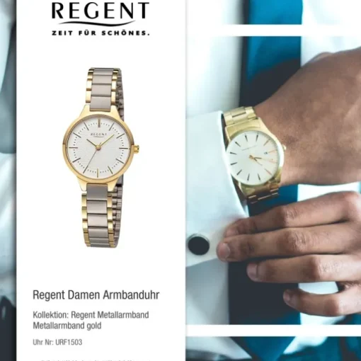 Regent Damen Armbanduhr Analog Metallarmband gold silber URF1503