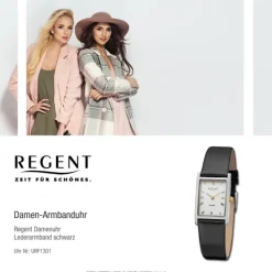 Regent Damen Armbanduhr Analog Lederarmband schwarz URF1301