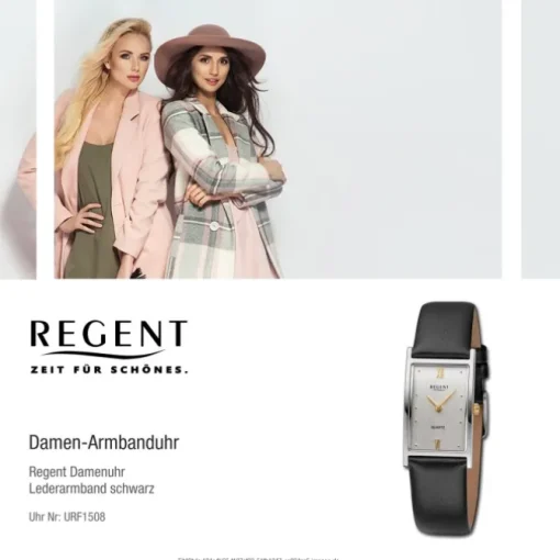 Regent Damen Armbanduhr Analog Lederarmband schwarz URF1508