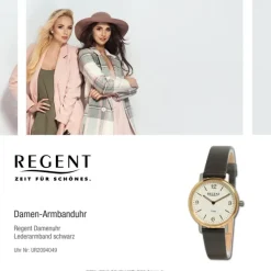 Regent Damen Armbanduhr Analog Lederarmband schwarz UR2094049