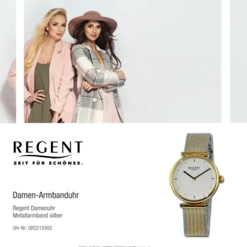 Regent Damen Armbanduhr Analog Metallarmband silber gold UR2212502