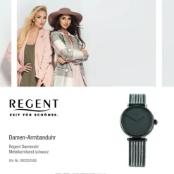 Regent Damen Armbanduhr Analog Metallarmband schwarz silber UR2252506