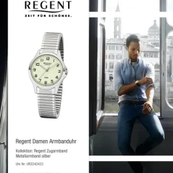 Regent Damen Armbanduhr Analog 2242423 Quarz-Uhr Metall silber UR2242423