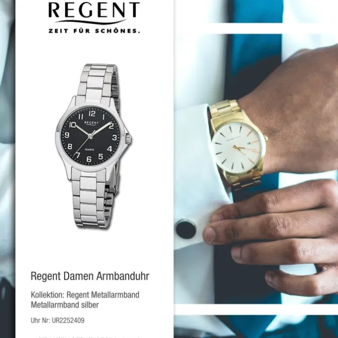 Regent Damen Armbanduhr Analog 2252409 Quarz-Uhr Metall silber UR2252409