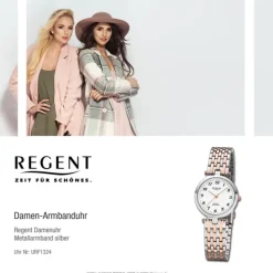 Regent Damen Armbanduhr Analog Metallarmband silber rosegold URF1324