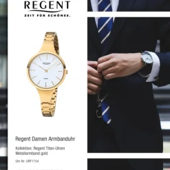 Regent Damen Armbanduhr Analog F-1154 Quarz-Uhr Titan gold URF1154