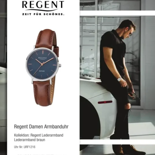 Regent Damen Armbanduhr Analog F-1216 Quarz-Uhr Leder braun URF1216