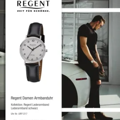 Regent Damen Armbanduhr Analog F-1217 Quarz-Uhr Leder schwarz URF1217