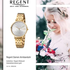Regent Damen Armbanduhr Analog BA-596 Quarz-Uhr Edelstahl gold URBA596