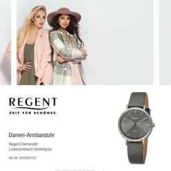 Regent Damen Armbanduhr Analog Lederarmband dunkelgrau UR2094103