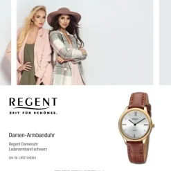 Regent Damen Armbanduhr Analog Lederarmband schwarz UR2104084