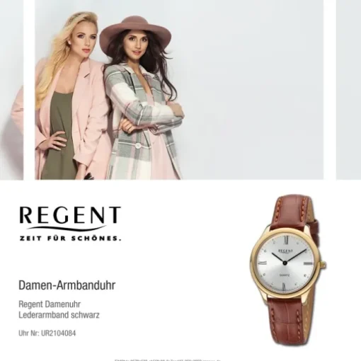 Regent Damen Armbanduhr Analog Lederarmband schwarz UR2104084
