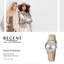 Regent Damen Armbanduhr Analog Lederarmband hellbraun UR2112551