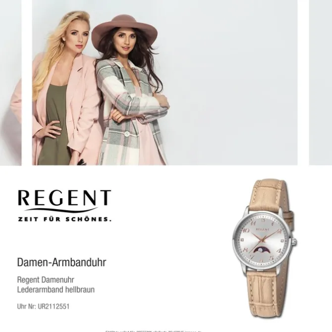 Regent Damen Armbanduhr Analog Lederarmband hellbraun UR2112551