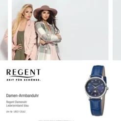 Regent Damen Armbanduhr Analog Lederarmband blau UR2112552