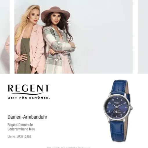 Regent Damen Armbanduhr Analog Lederarmband blau UR2112552