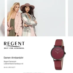 Regent Damen Armbanduhr Analog Lederarmband bordeaux rot UR2152577