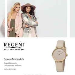 Regent Damen Armbanduhr Analog Lederarmband hellbraun UR2152580