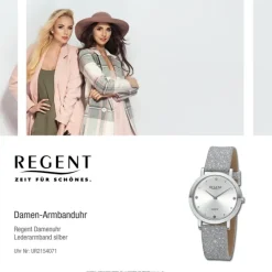 Regent Damen Armbanduhr Analog Lederarmband silber UR2154071