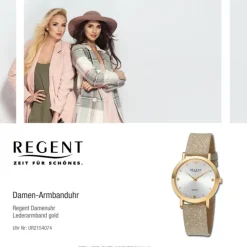 Regent Damen Armbanduhr Analog Lederarmband gold UR2154074