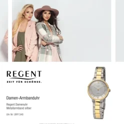Regent Damen Armbanduhr Analog Metallarmband silber gold URF1340