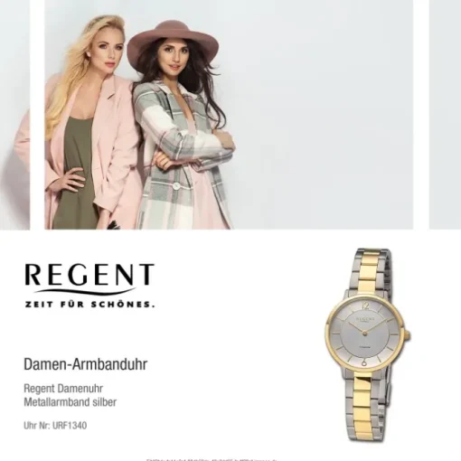 Regent Damen Armbanduhr Analog Metallarmband silber gold URF1340