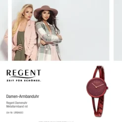 Regent Damen Armbanduhr Analog Metallarmband rot URBA683