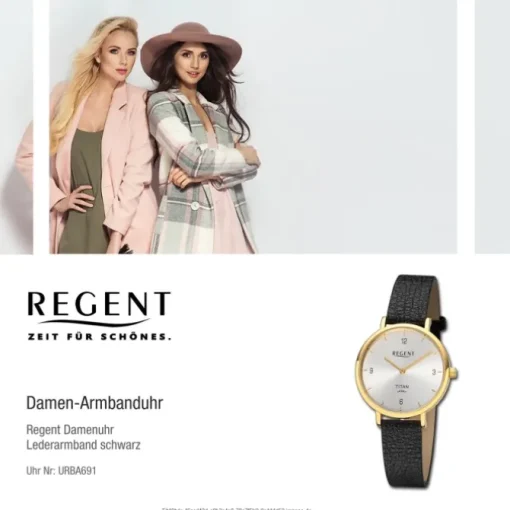 Regent Damen Armbanduhr Analog Lederarmband schwarz URBA691
