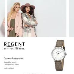Regent Damen Armbanduhr Analog Lederarmband braun URBA699