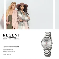 Regent Damen Armbanduhr Analog Metallarmband silber URBA743