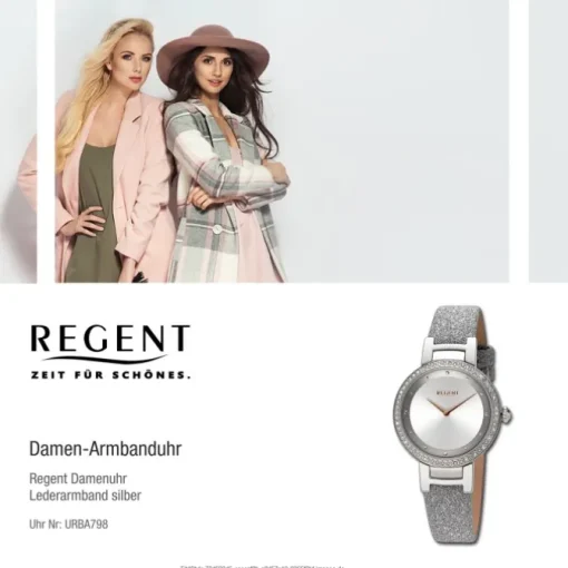 Regent Damen Armbanduhr Analog Lederarmband silber URBA798