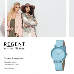 Regent Damen Armbanduhr Analog Lederarmband türkis URBA804