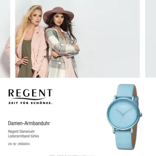 Regent Damen Armbanduhr Analog Lederarmband türkis URBA804