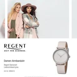 Regent Damen Armbanduhr Analog Lederarmband grau URBA810