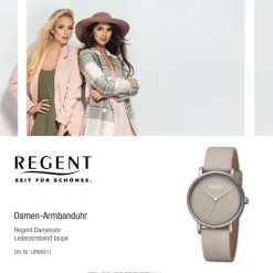 Regent Damen Armbanduhr Analog Lederarmband taupe URBA811