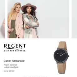 Regent Damen Armbanduhr Analog Lederarmband gold URF1247